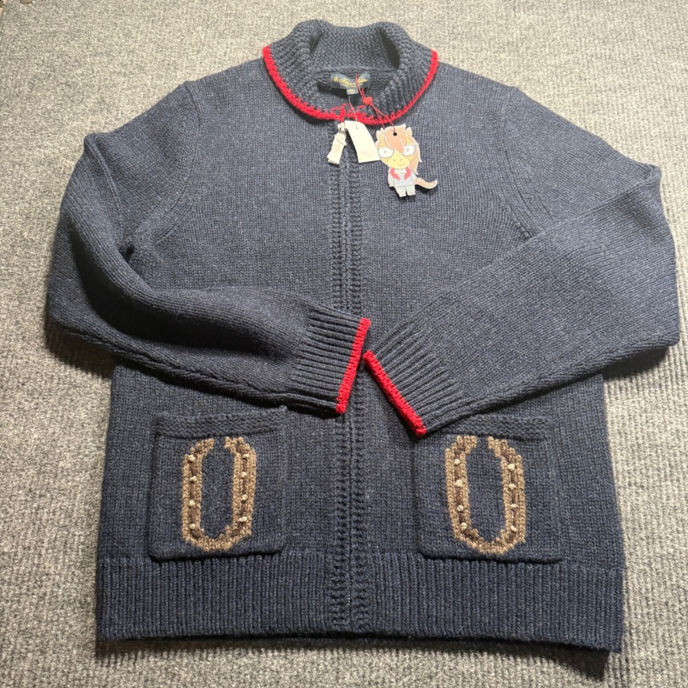 Brooks Brothers Lunar New Year Horse Sweater Mens XXL Navy Wool Zip Luxury NWT